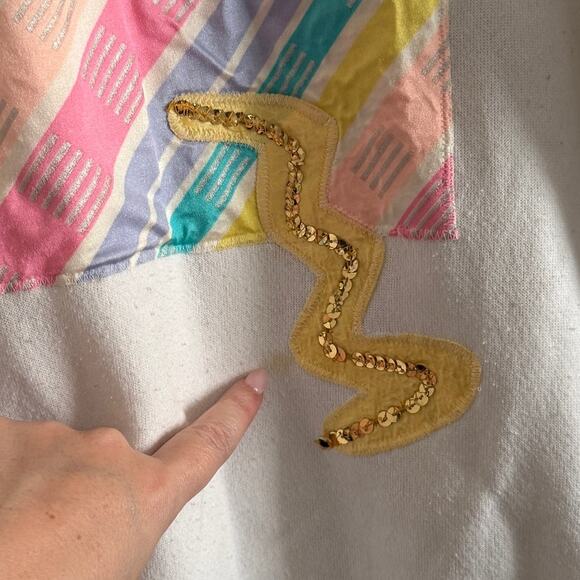 80s Vintage Marcia White and Neon Spandex Sequin Sweatshirt Oversized | Medium - Picture 6 of 6